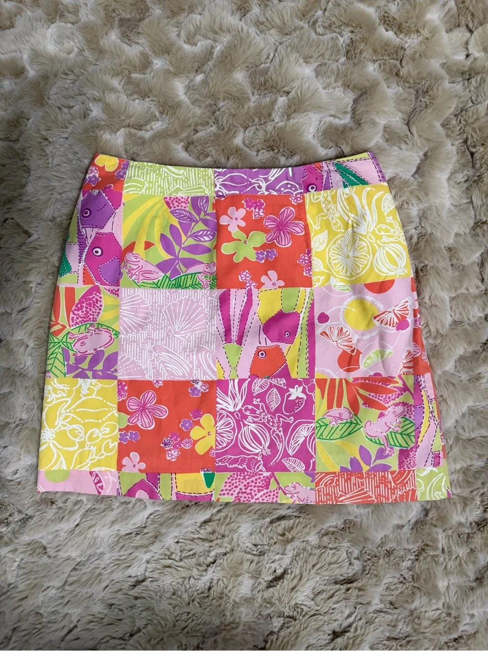 Vintage Y2K Lilly Pulitzer Patchwork Tropical Vacation Cotton Mini Skirt
